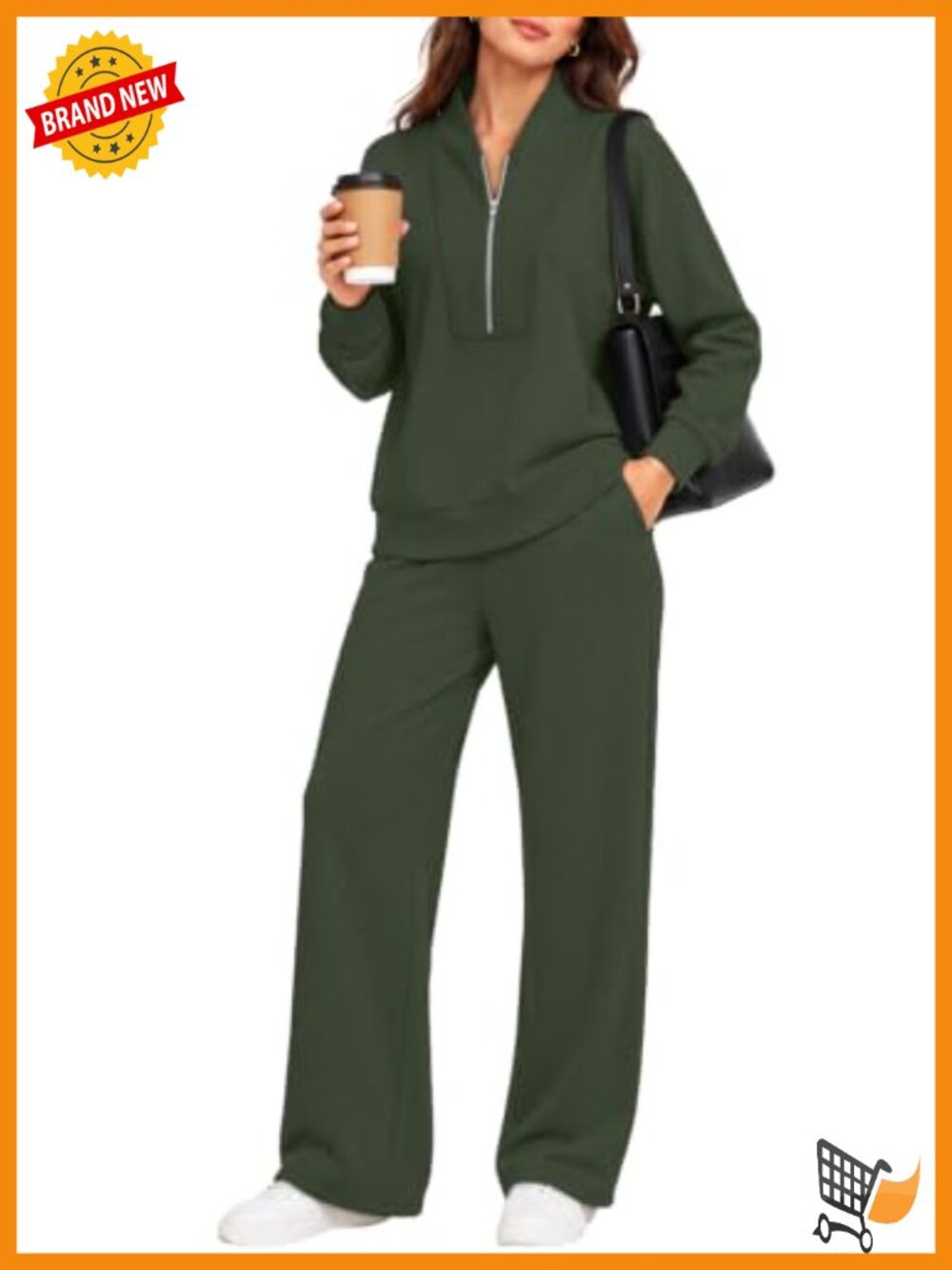 Womens 2 Piece Tracksuit Set Half Zip Top Wide Leg Pants Matching Set